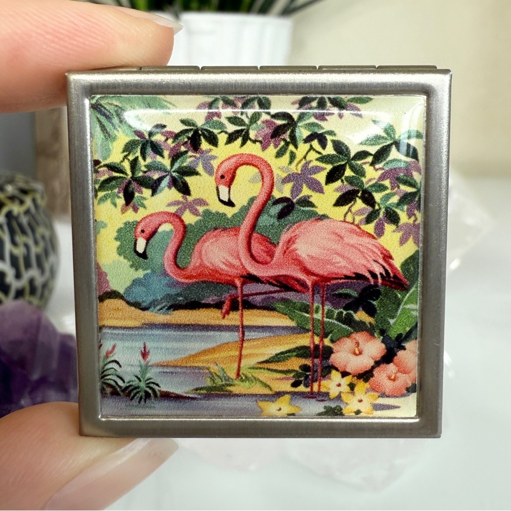 Tropical Pink Flamingos Metal Pill Box